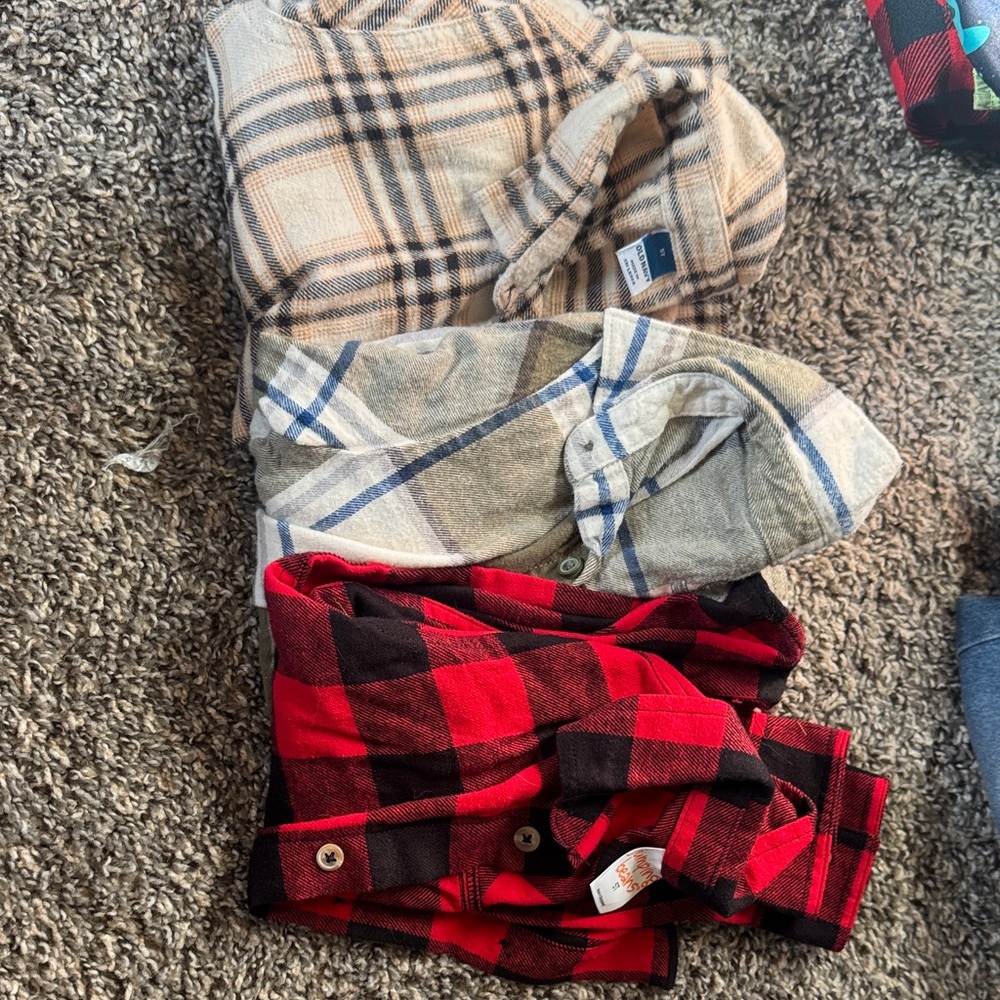 Old Navy Kids Plaid Button Down Shirt - Red, Gray, and Tan